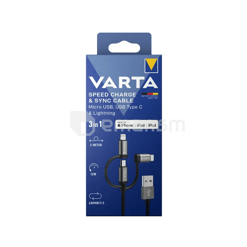 სადენი VARTA 3 in 1 USB Type A  TYPE C LIGHTNING Micro USB