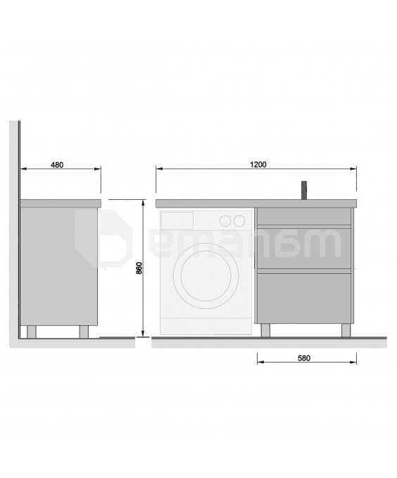 აბაზანის ტუმბო ხელსაბნით მარცხენა WING 60-W L white Rodeo-120 L სარეცხი მანქანისთვის
