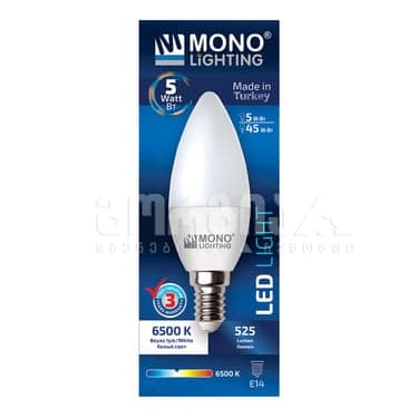 ლედ ნათურა 5W E14 6500K - MONO