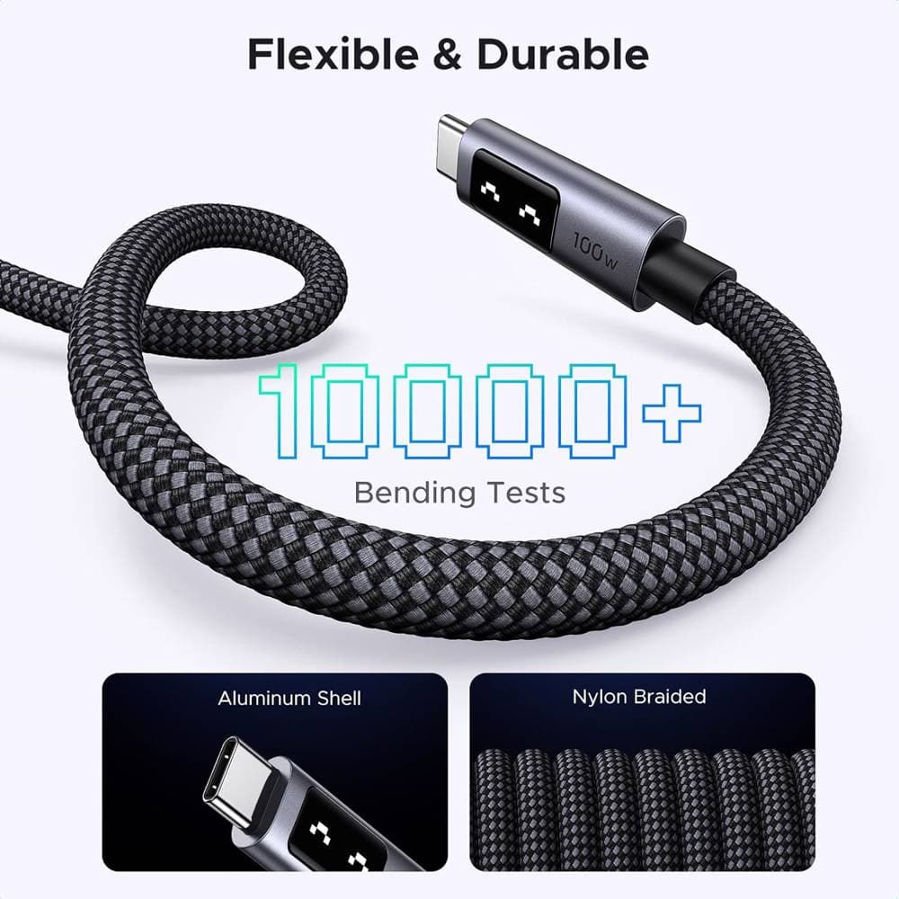 USB კაბელი UGREEN Uno L509 (35501), 100W, Type-C to Type-C, 1M, Black/Grey 