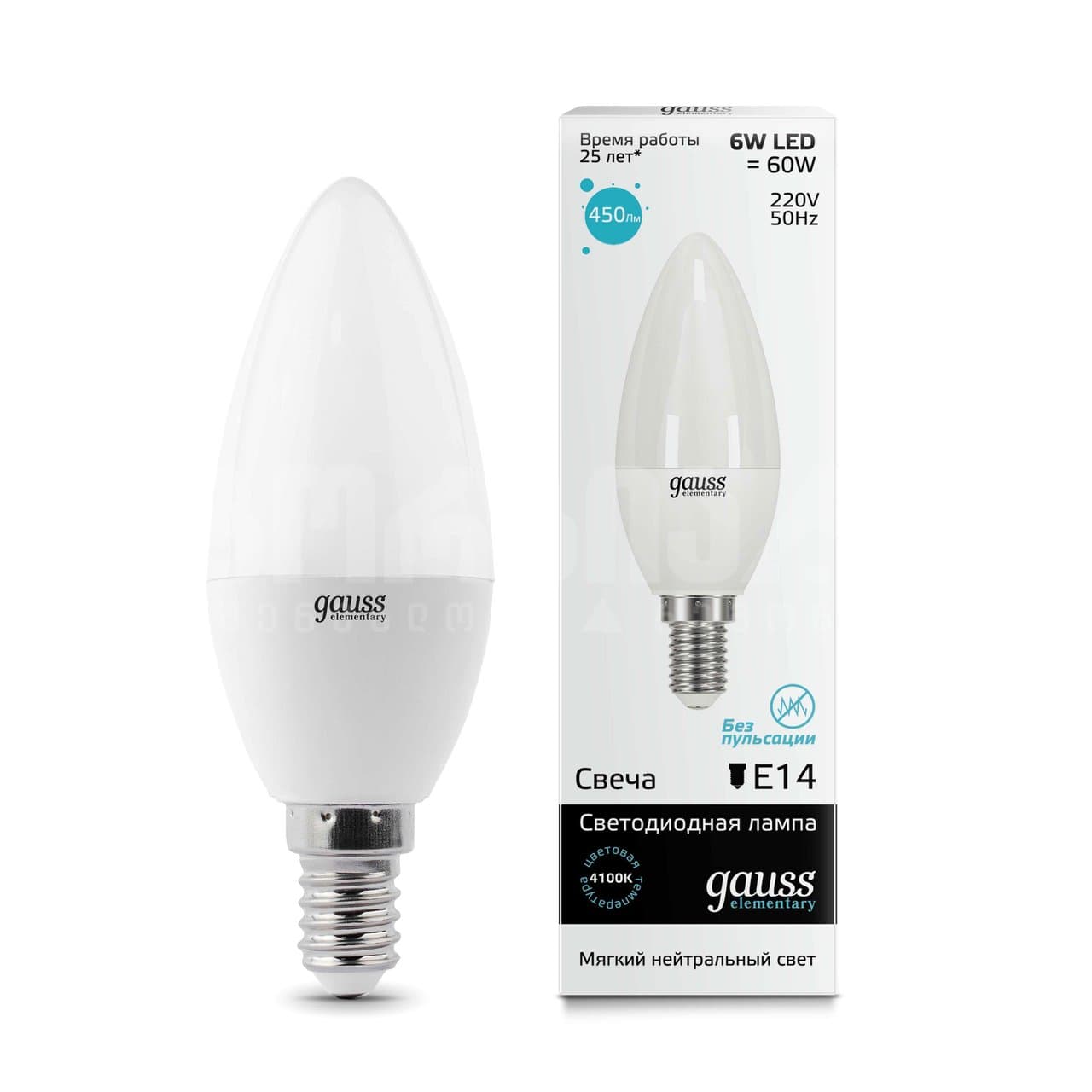 ლედ ნათურა Candle 6W E14 4100K gauss el - 33126