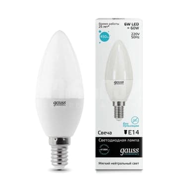 ლედ ნათურა Candle 6W E14 4100K gauss el - 33126