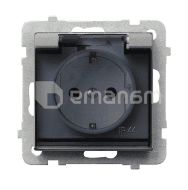 როზეტი დამიწებით და თავსახურით Ospel Sonata GPH-1RS/m/38/d 1განყოფილებიანი IP44 ვერცხლისფერი მქრქალი
