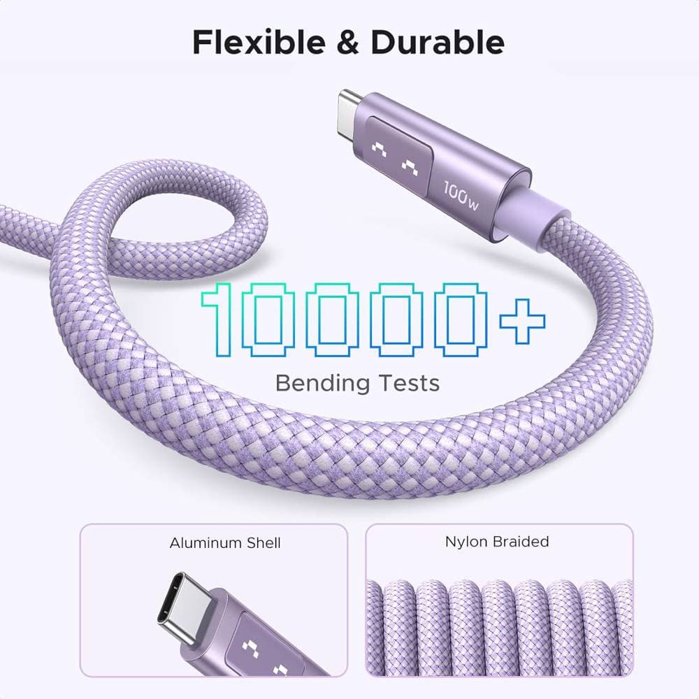USB კაბელი UGREEN Uno L509 (65216), 100W, Type-C to Type-C Fast Charging Cable, 2M, Purple