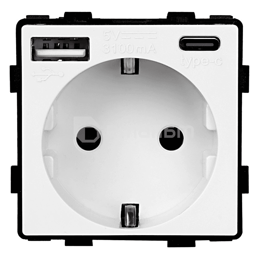 როზეტი ჩარჩოს გარეშე Socket Style 16A დამიწებით და შტორებით USB A C 3.1A 20W თეთრი