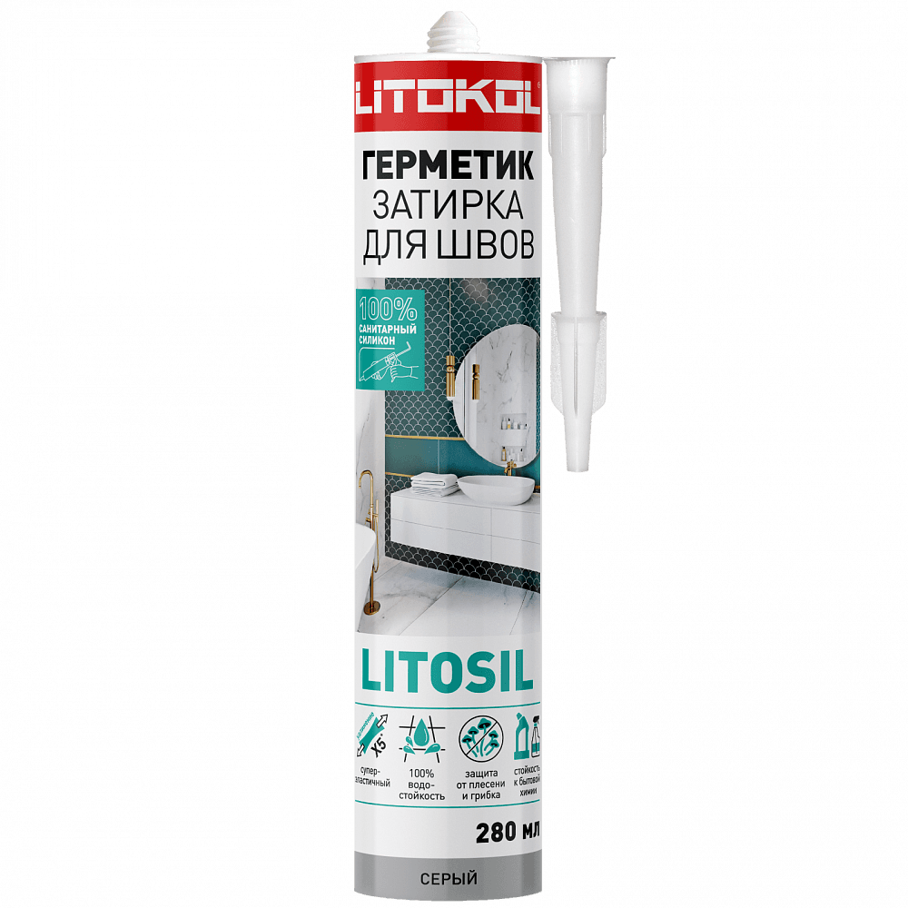 სილიკონის ჰერმეტიკი LITOSIL (ნაცრისფერი) 280ML