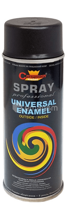 უნივერსალური სპრეი საღებავი Champion Universal Enamel RAL 9005 400 მლ მქრქალი შავი
