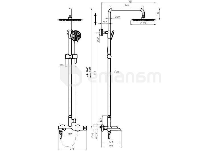 საშხაპე სისტემა Rubineta Olo Ultra 10 SW DV3 4