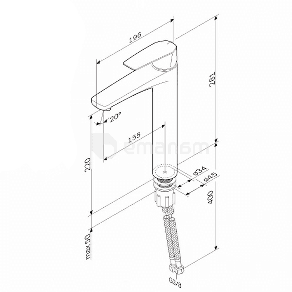 ხელსაბანის შემრევი მაღალი AM.PM F90A92000 Chrome