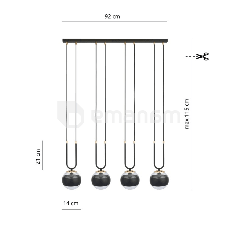 საკიდელი EMIBIG GLAM 4 E14 4x MAX 40W BLACK STRIPE