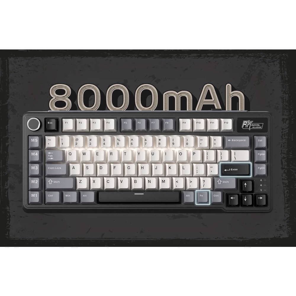 კლავიატურა Royal Kludge RKL75-KB-XW RGB Mechanical Keyboard, Beige Switch, Hot Swappable, Wireless, Type-C, Bluetooth, 2.4GHz, Knight Black