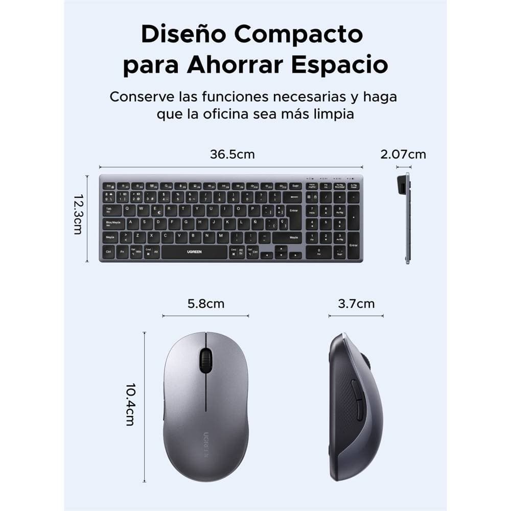 კლავიატურა+მაუსი UGREEN MK552 (85513), Wireless, USB, Bluetooth, Keyboard And Mouse, Grey