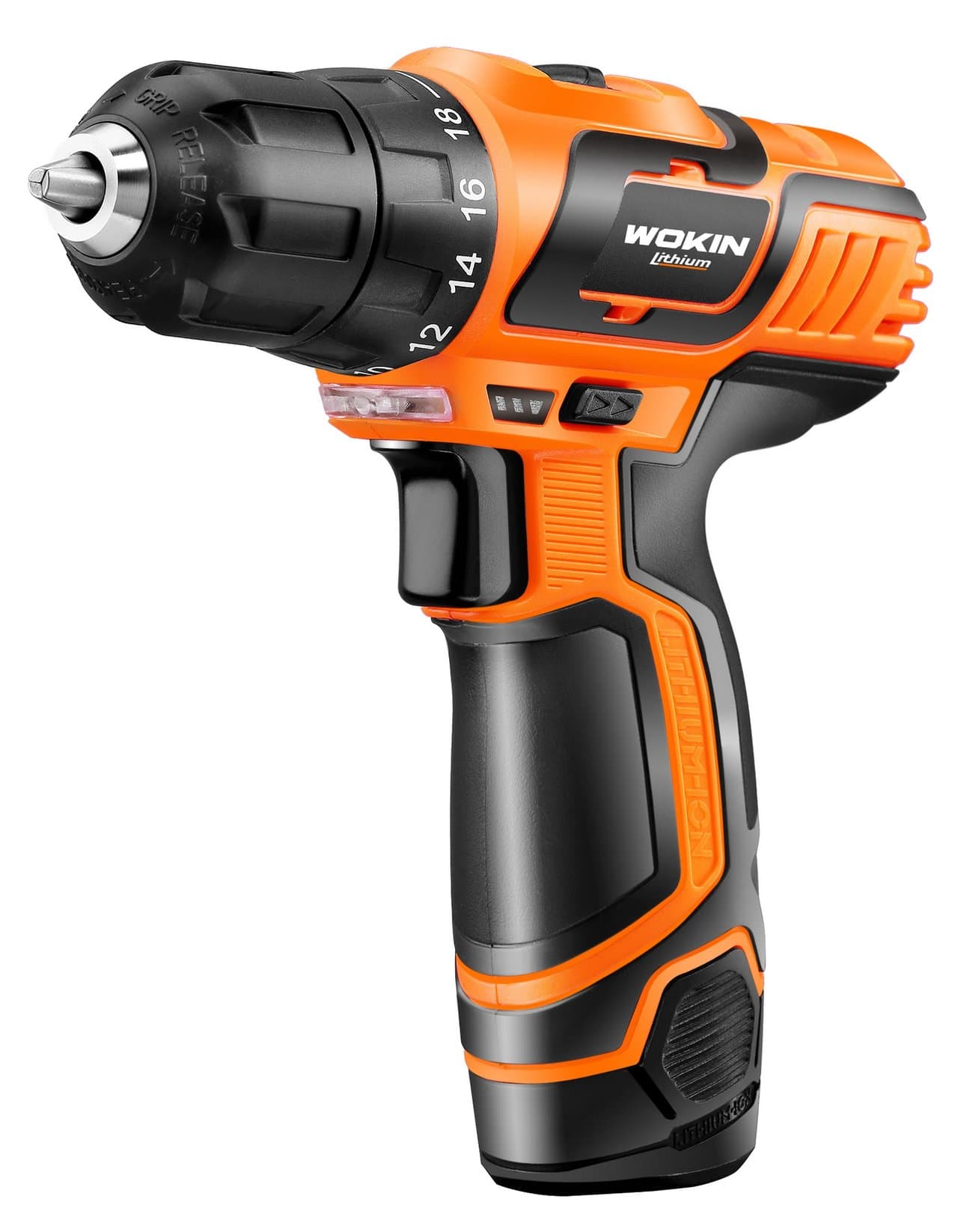 ელექტრო სახრახნისი Wokin 780712, 1400Rpm, Li-ion Cordless Drill, Black/Orange