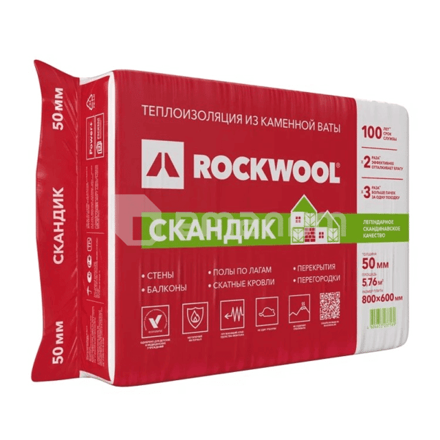 მინერალური ბამბა Rockwool ЛАЙТ БАТТС СКАНДИК 800x600x50 5.76 მ²