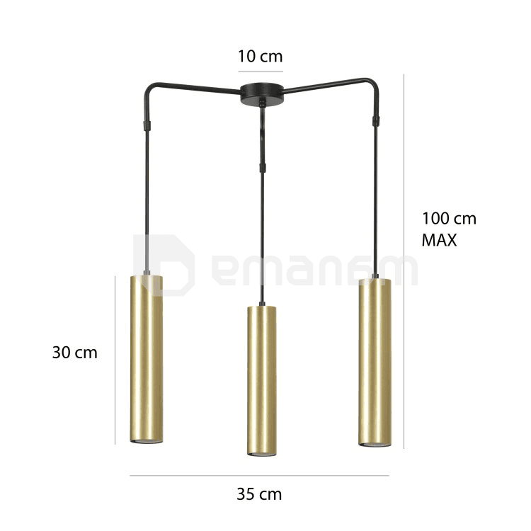 საკიდი EMIBIG Goldi Premium 3 GU10 3x MAX 30W შავი ოქროსფერი