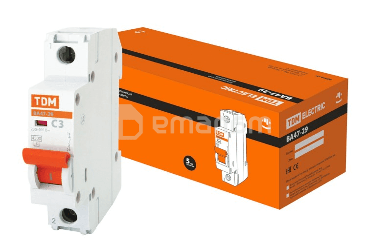 ავტომატური ამომრთველი TDM 1P 3A 4.5кА С ВА47-29