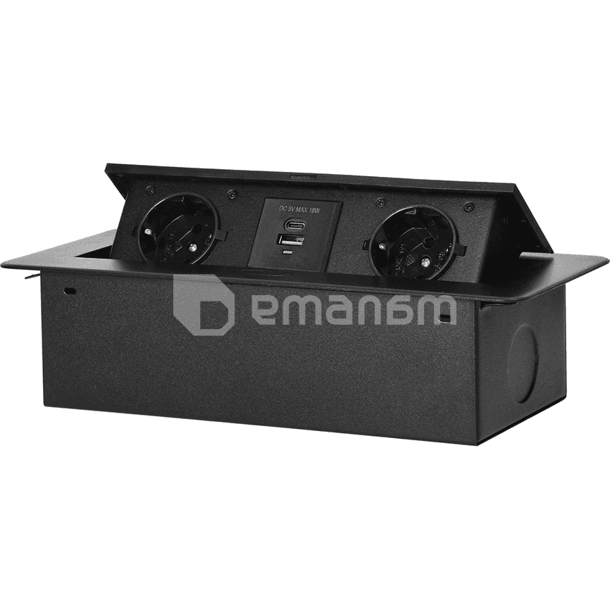 დამაგრძელებელი სამაგიდო ORNO 2 Schuko USB A C შავი