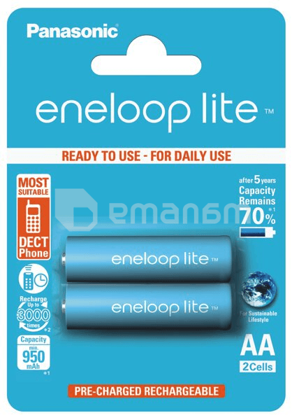 ნიკელ-ლითონის ჰიდრიდის აკუმულატორი Panasonic eneloop Lite AA 950mAh 2ც.
