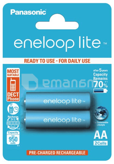 ნიკელ-ლითონის ჰიდრიდის აკუმულატორი Panasonic eneloop Lite AA 950mAh 2ც.