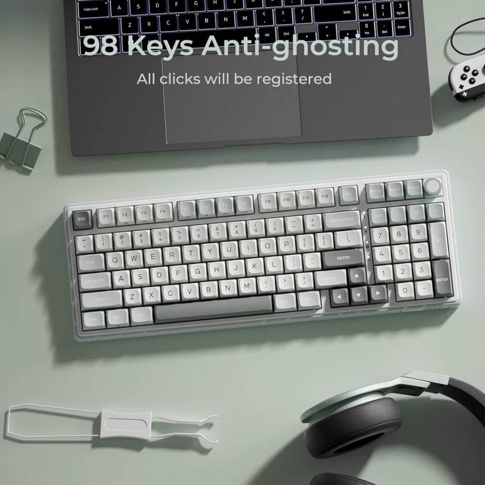 კლავიატურა Royal Kludge RKR98PRO-SK-XW RGB Mechanical Keyboard, Beige Switch, Hot Swappable, Wired, Sky Cyan
