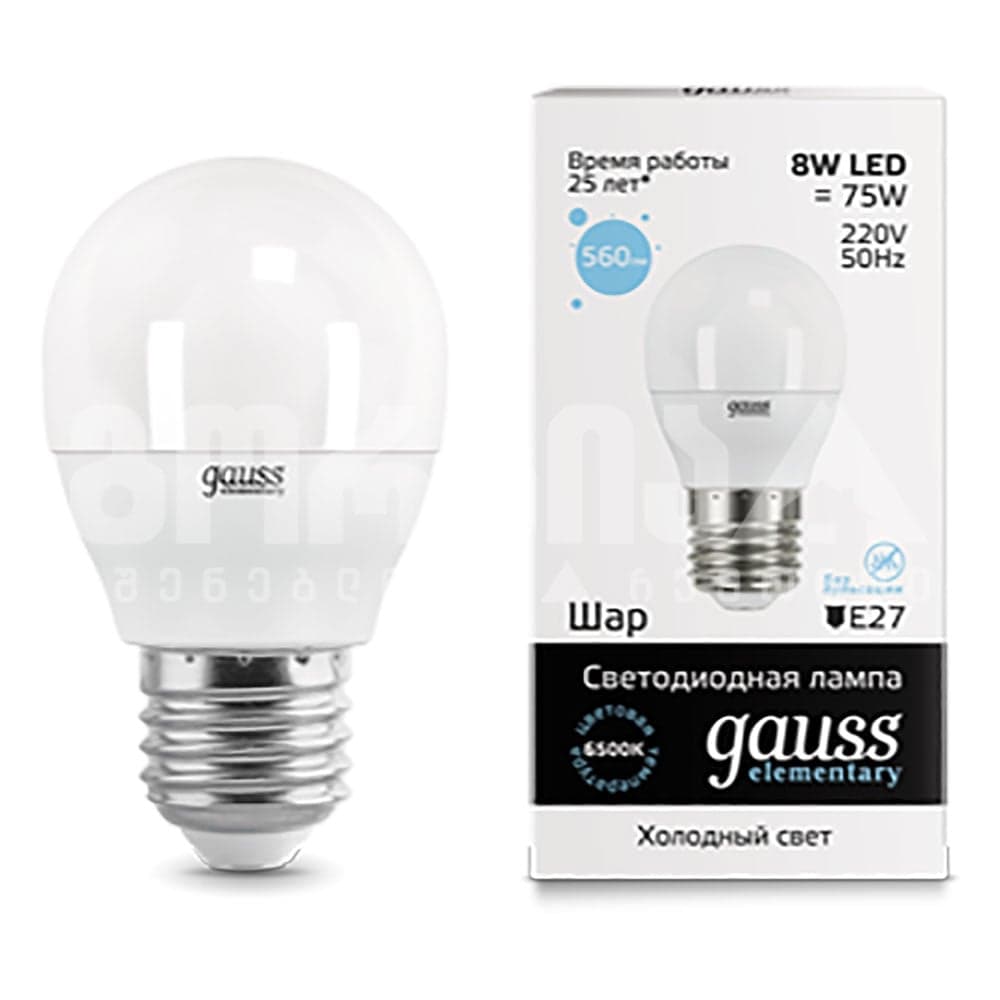 ლედ ნათურა Globe E27 8W 6500K gauss el - 53238