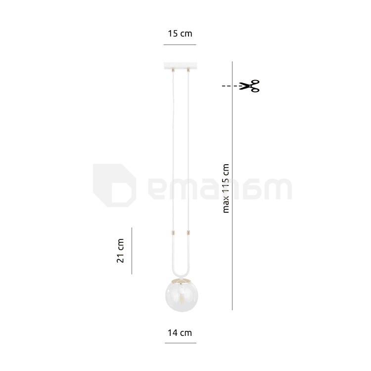 საკიდი EMIBIG GLAM 1 E14 1x MAX 40W თეთრი გამჭირვალე