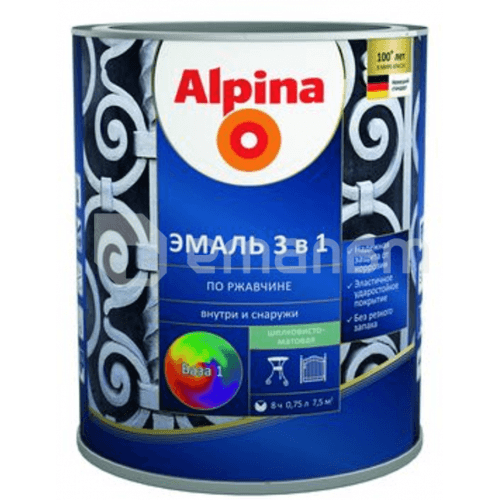 გრუნტი-ემალი ჟანგ. 3-1-ში, ფერი:Alpina თეთრი RAL 9003 0,75L