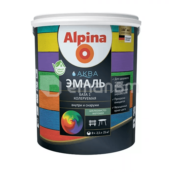 ემალი აკრილის Alpina Aqua აბრეშუმისებრი-მქრქალი 10 ლ