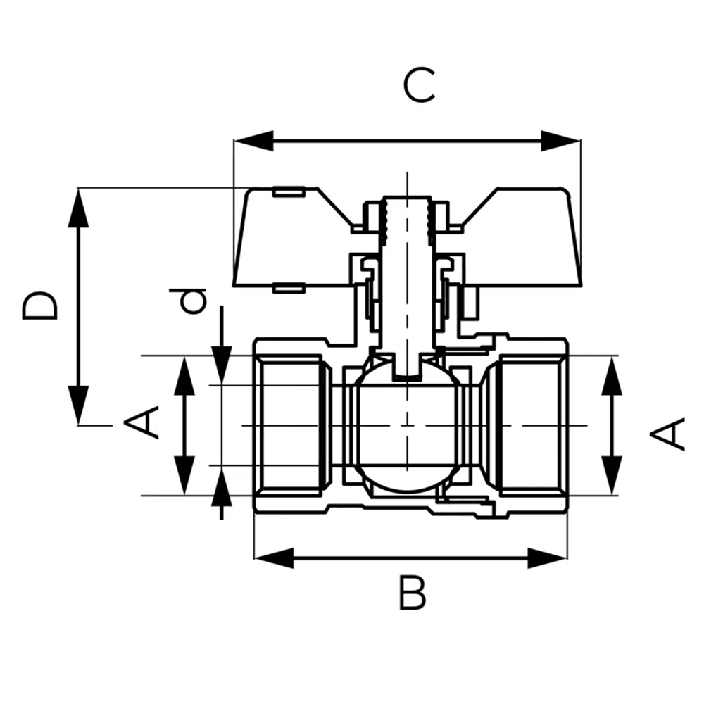 ბურთულა ვენტილი (პეპელა) 1/2 F-F KFCM1 Ferro