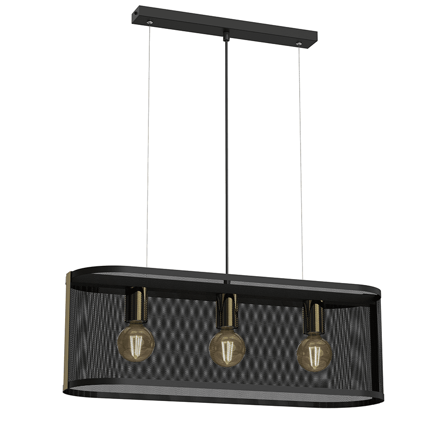 ჭაღი Luminex 4151 Kaga 3 E27 15W შავი ოქროსფერი