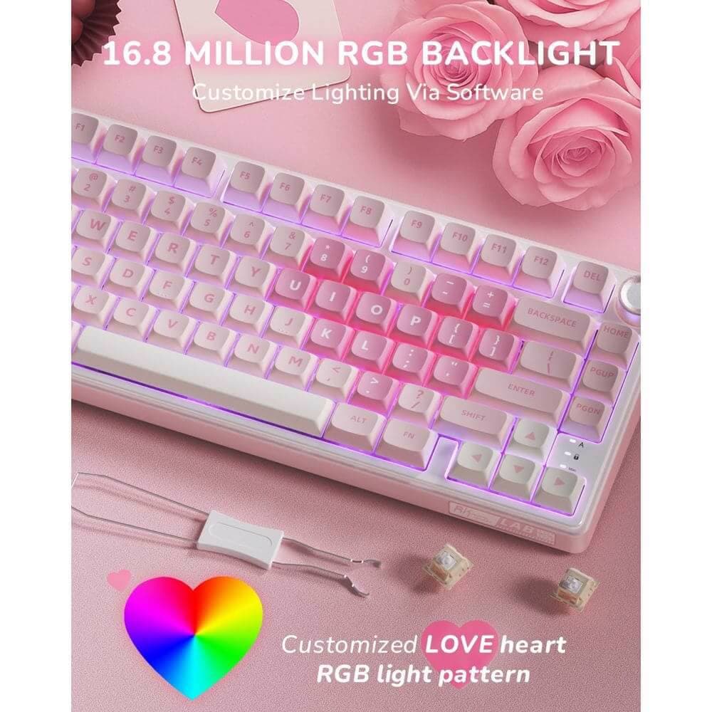 კლავიატურა Royal Kludge RKR75-PM-XW RGB Mechanical Keyboard, Beige Switch, Hot Swappable, Wired, USB, Pink Melody