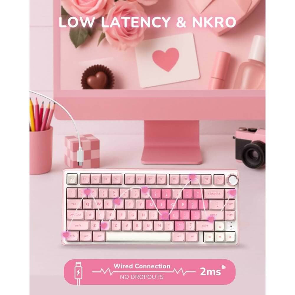 კლავიატურა Royal Kludge RKR75-PM-XH RGB Mechanical Keyboard, Cream Switch, Hot Swappable, Wired, USB, Pink Melody