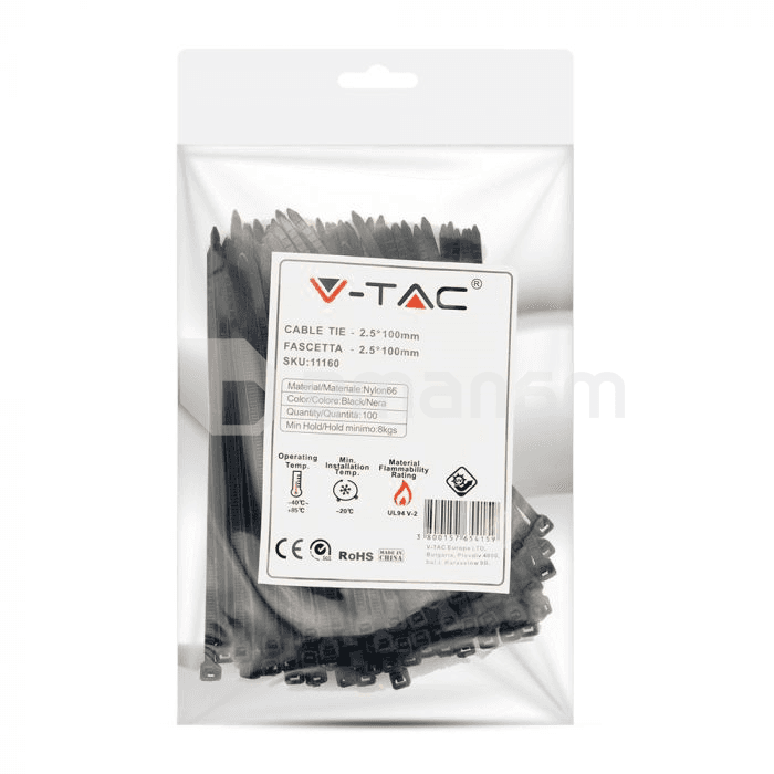 სადენის შესაკრავი V-TAC 2.5 100მმ  100 ც შავი 11160
