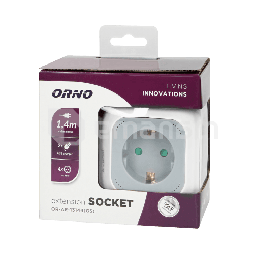 დამაგრძელებელი კუბი  ORNO 4 1.5მ 2 USB Schuko