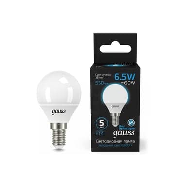 LED ნათურა Ball 6.5W 550lm 6500K E14 - 105101307 Gauss Black