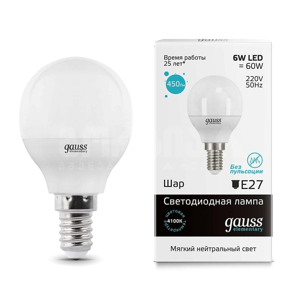 ლედ ნათურა Globe 6W E14 4100K gauss el - 53126