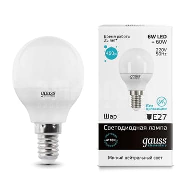 ლედ ნათურა Globe 6W E14 4100K gauss el - 53126