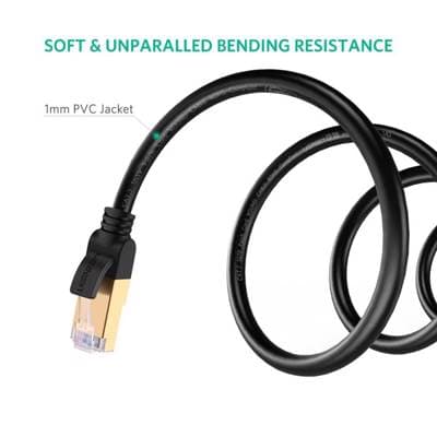 ქსელის კაბელი UGREEN NW107 (11268) Cat7 Patch Cord STP Ethernet Lan Cable 1m (Black)