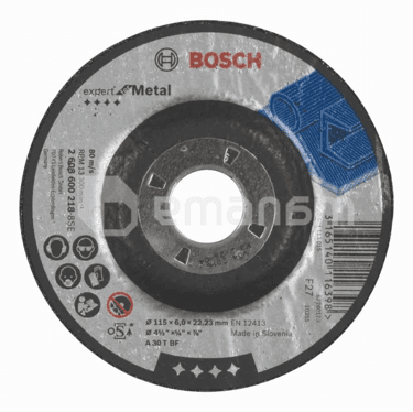 სახეხი დისკი ამოზნექილი ლითონისთვის Bosch Expert for Metal 115x6x22.23 მმ