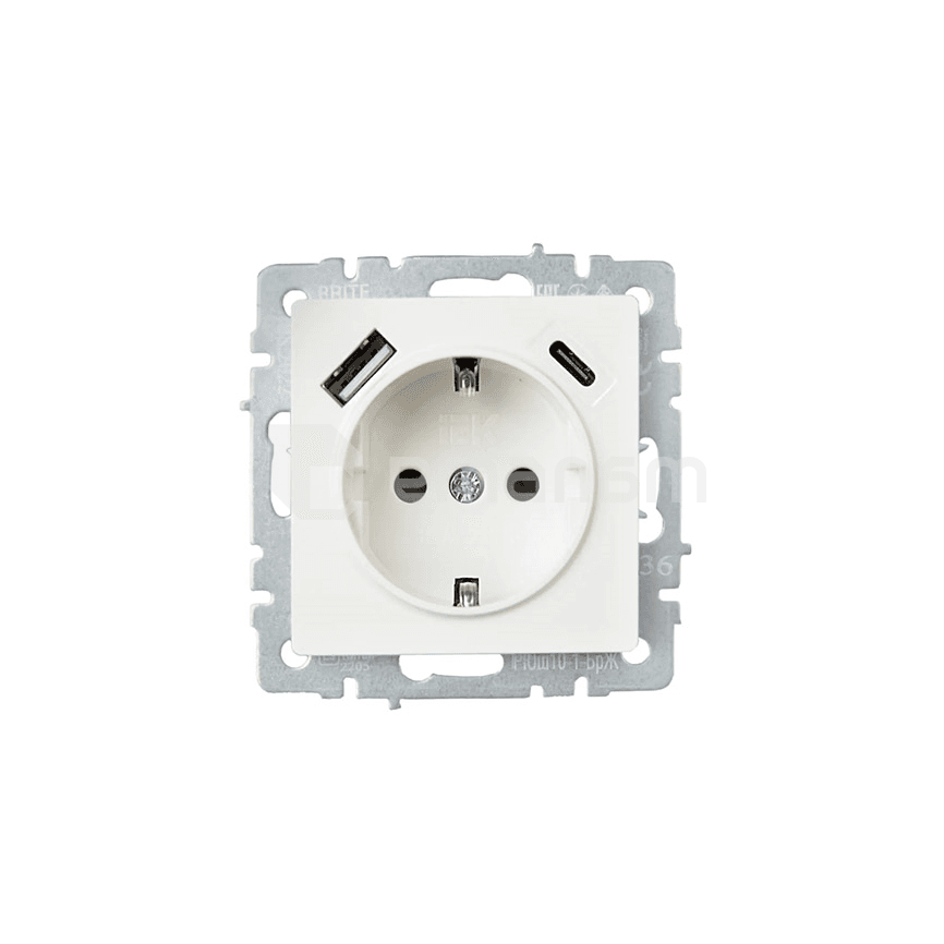 როზეტი IEK BRITE 1 16A USB A C Rush11-1-Brj დამიწებით ჩარჩოს გარეშე