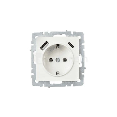 როზეტი IEK BRITE 1 16A USB A C Rush11-1-Brj დამიწებით ჩარჩოს გარეშე