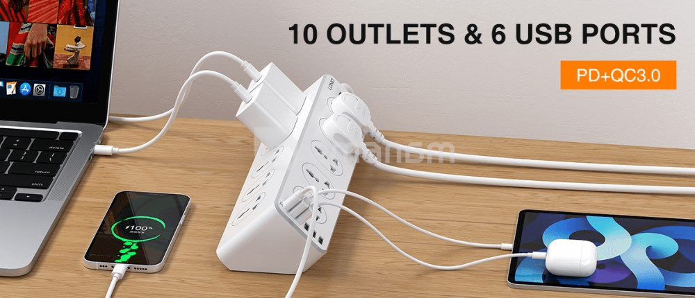 ქსელის ფილტრი LDNIO SC10610 10 2м 2500W 6 USB PD+QC