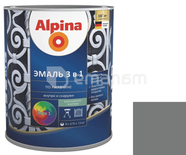გრუნტი-ემალი ჟანგის Alpina 3-in-1 სადაფისებრი მუქი ნაცრისფერი 2.5 ლ
