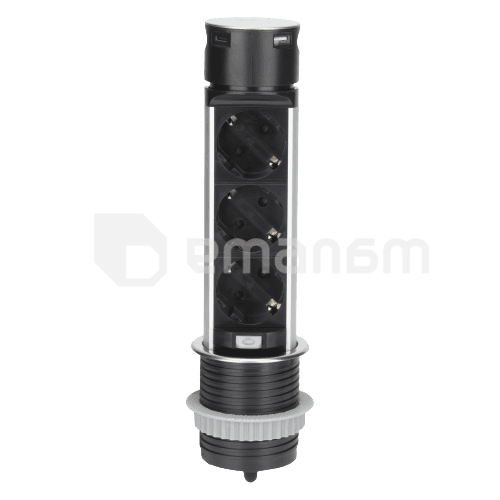 დამაგრძელებელი ORNO 3х1,5მ Schuko Ø60 USB-A და C INOX OR-GM-9027 GS
