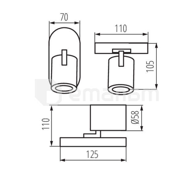 სანათი სპოტი Kanlux LAURIN EL-1O B 29121 GU10 1x MAX 35W