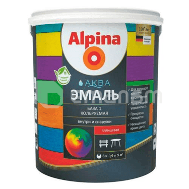 აკრილის ემალი Alpina Aqua კოლირებადი პრიალა 0.9 ლ