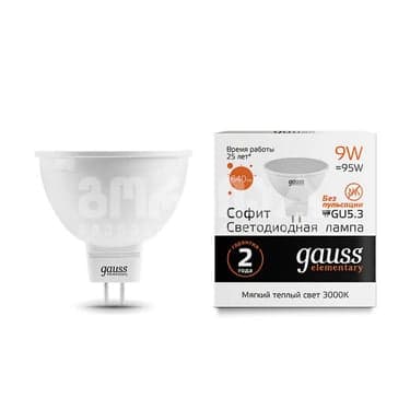 ლედ ნათურა MR16 GU5.3 9W 2700K gauss el  - 13519