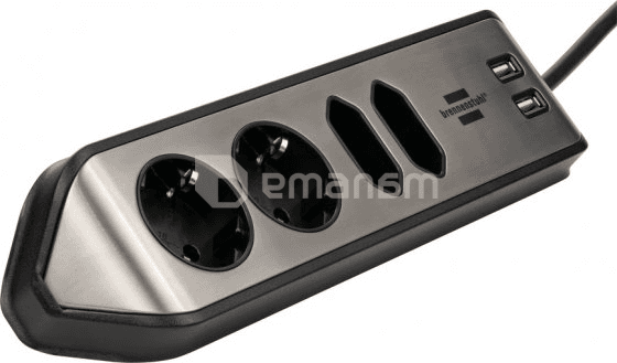 დამაგრძელებელი კუთხე 4 Brennenstuhl 2მ 2 USB ვერცხლისფერი შავი