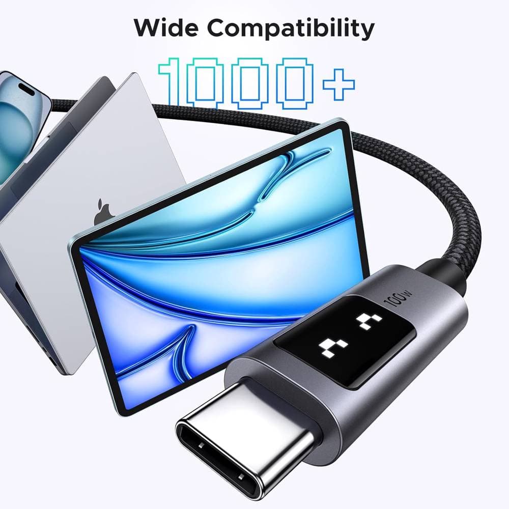 USB კაბელი UGREEN Uno L509 (35501), 100W, Type-C to Type-C, 1M, Black/Grey 