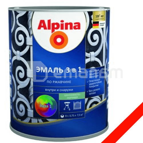 გრუნტი-ემალი ჟანგ. 3-1-ში, ფერი:Alpina წითელი RAL 3011 0,75L